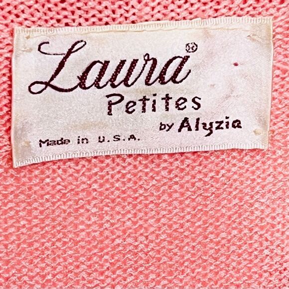 Vtg Laura By Alyzia Pink Knitted Cardigan Braids/Hems Luxury Neutral Sweater 8P - Picture 11 of 13